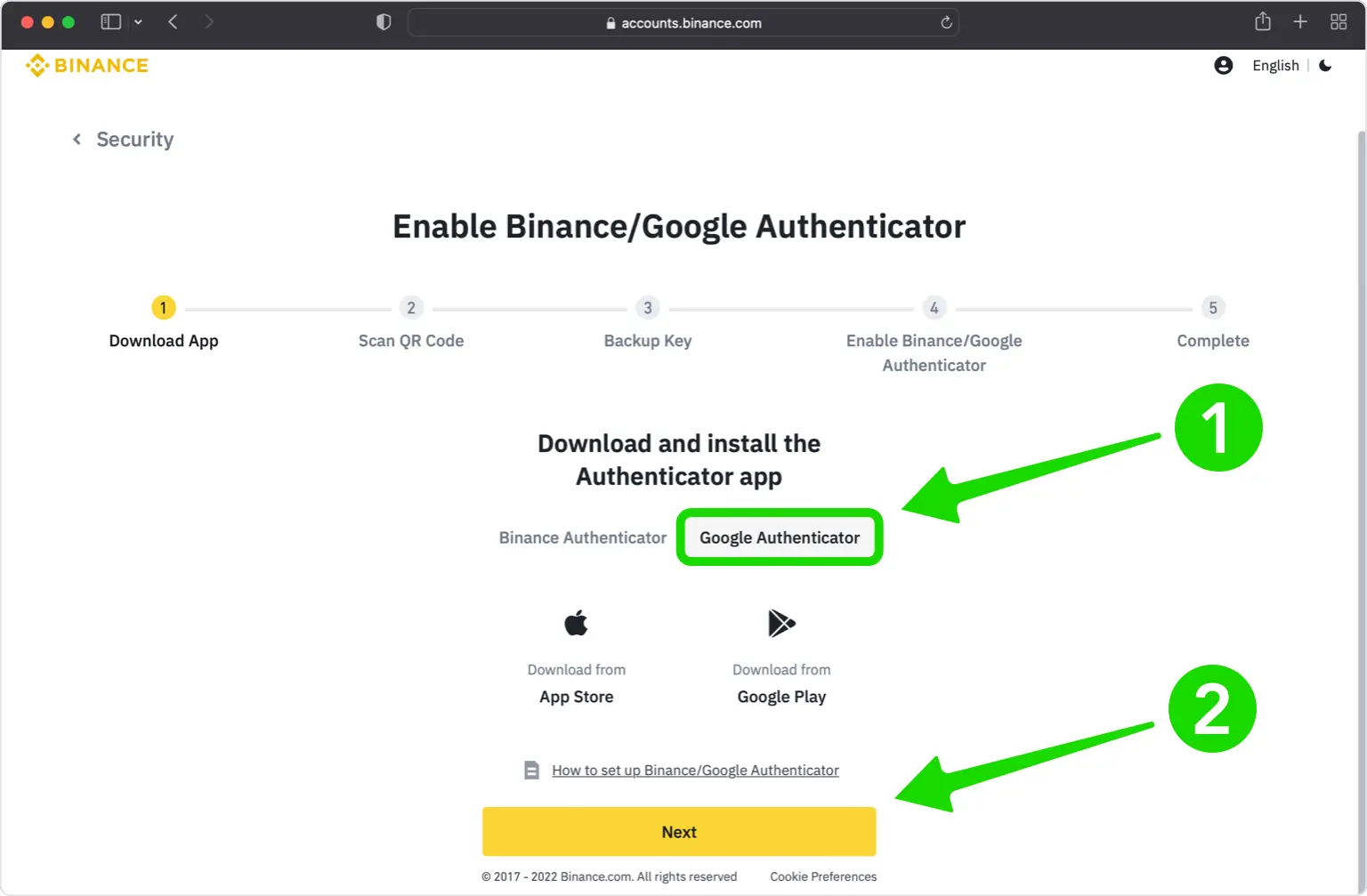 Authenticator App als Methode wählen