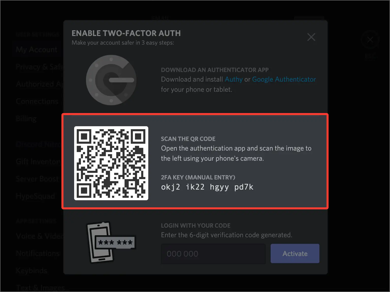 Abra a janela do código QR
