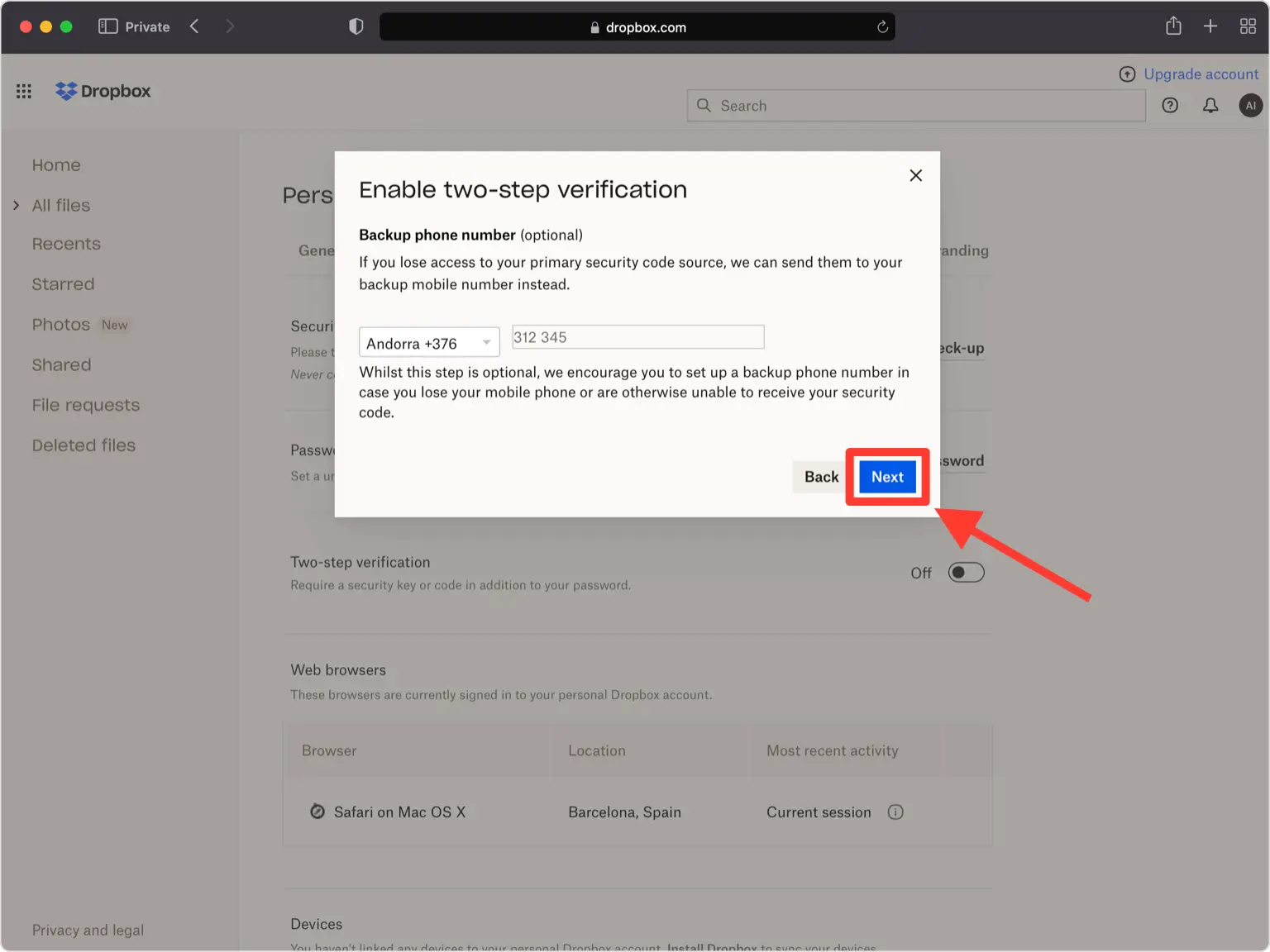 Adicione um telefone alternativo (opcional)