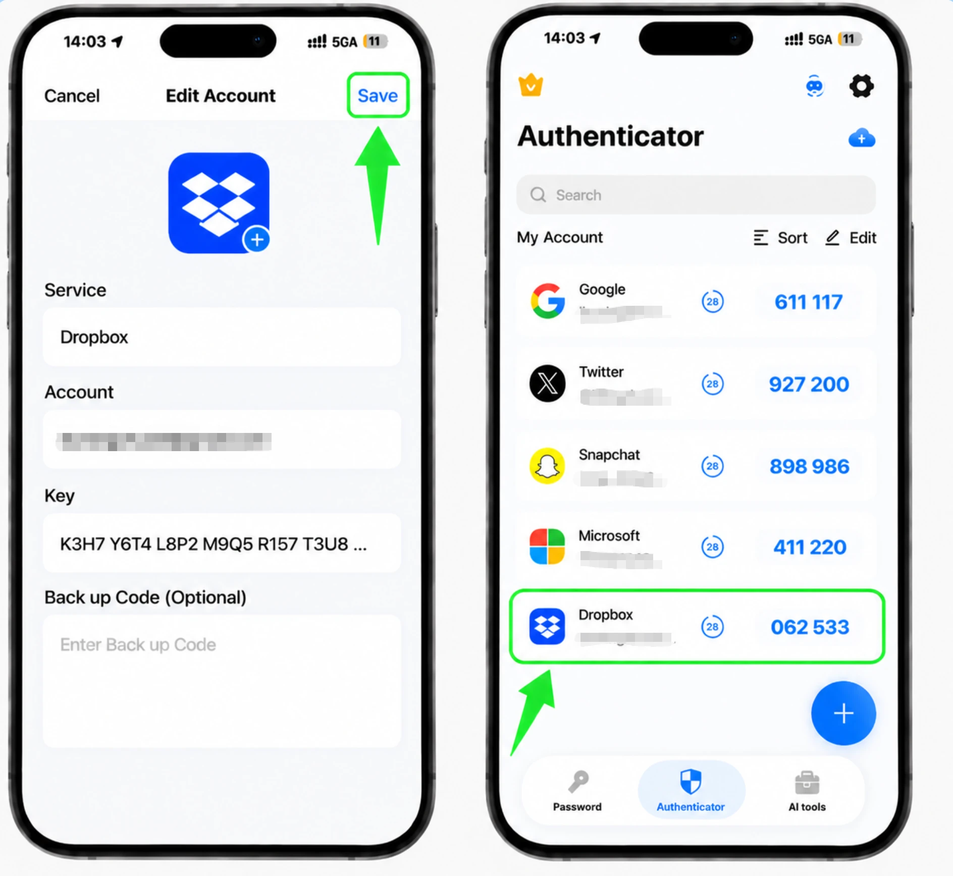 Salve a entrada do Dropbox no aplicativo