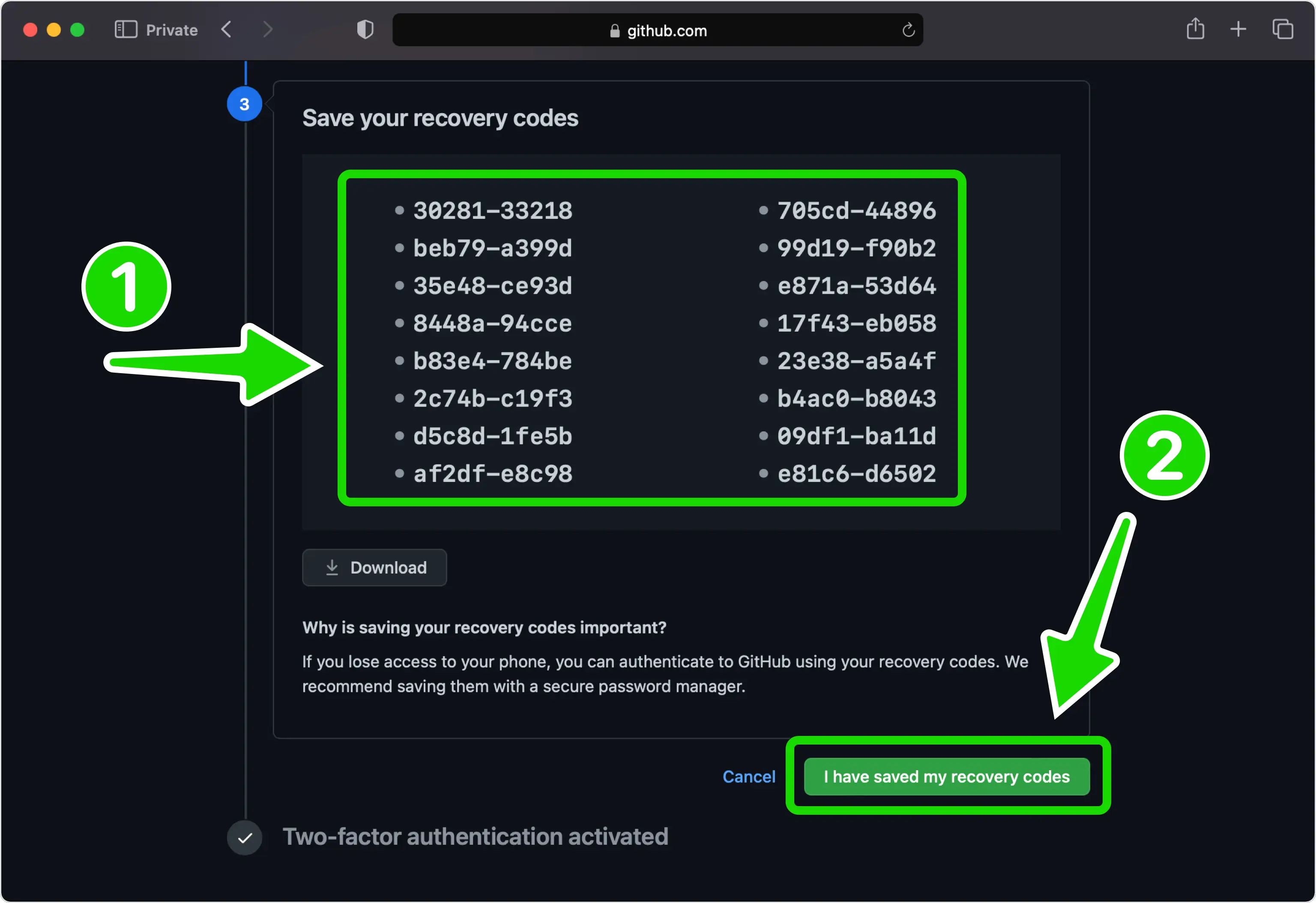Bewaar uw herstelcodes