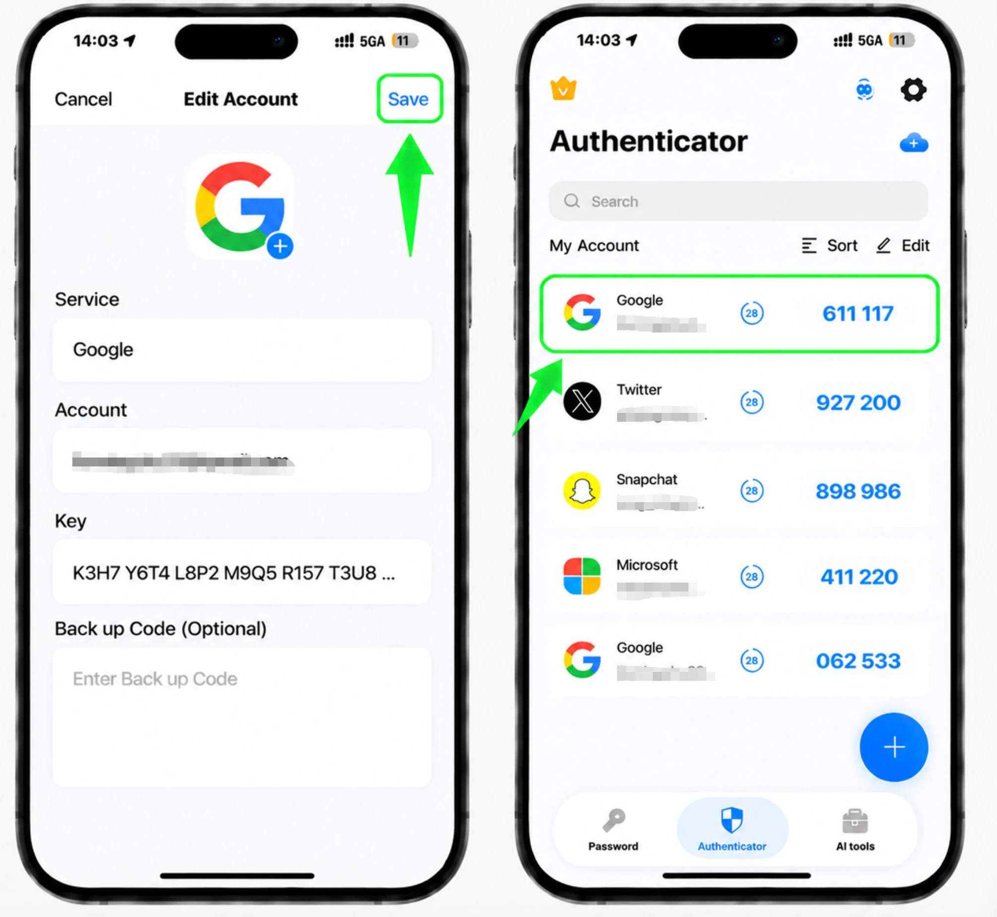 Speichern Sie das Konto in Ihrem Authenticator App