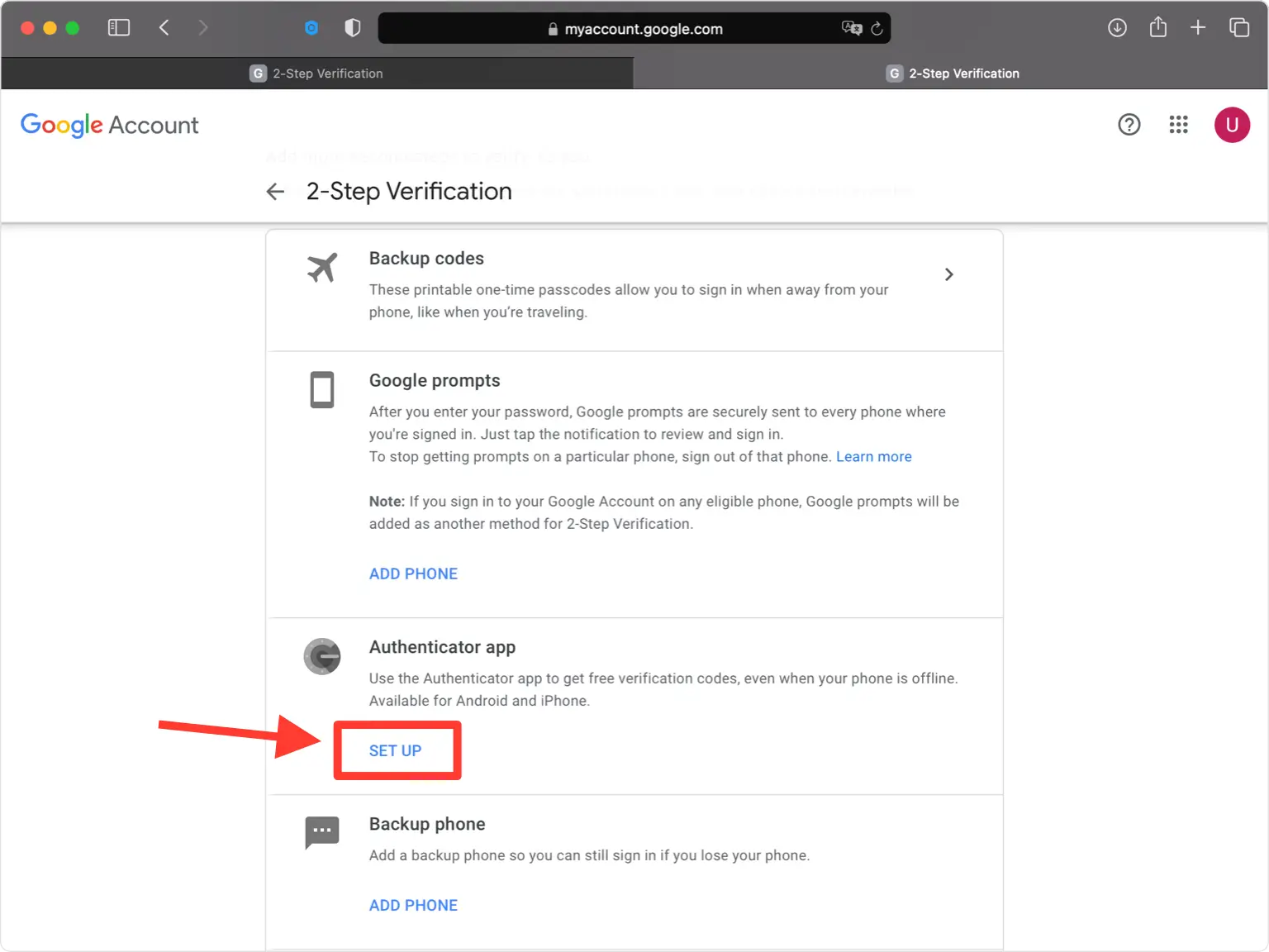 Wählen Sie die Option Authenticator-App