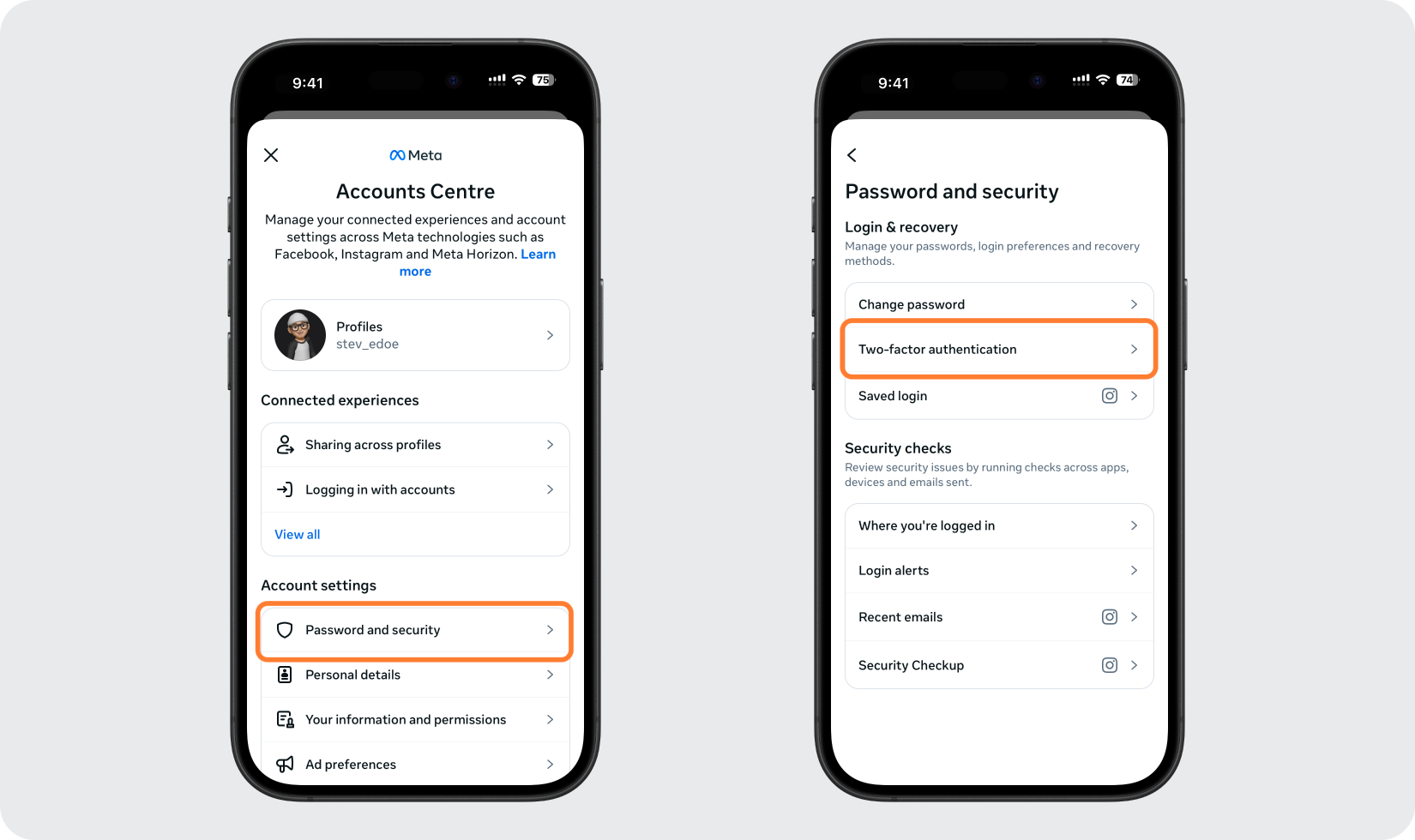 Ga naar Wachtwoord en beveiliging en vervolgens naar Tweefactorauthenticatie