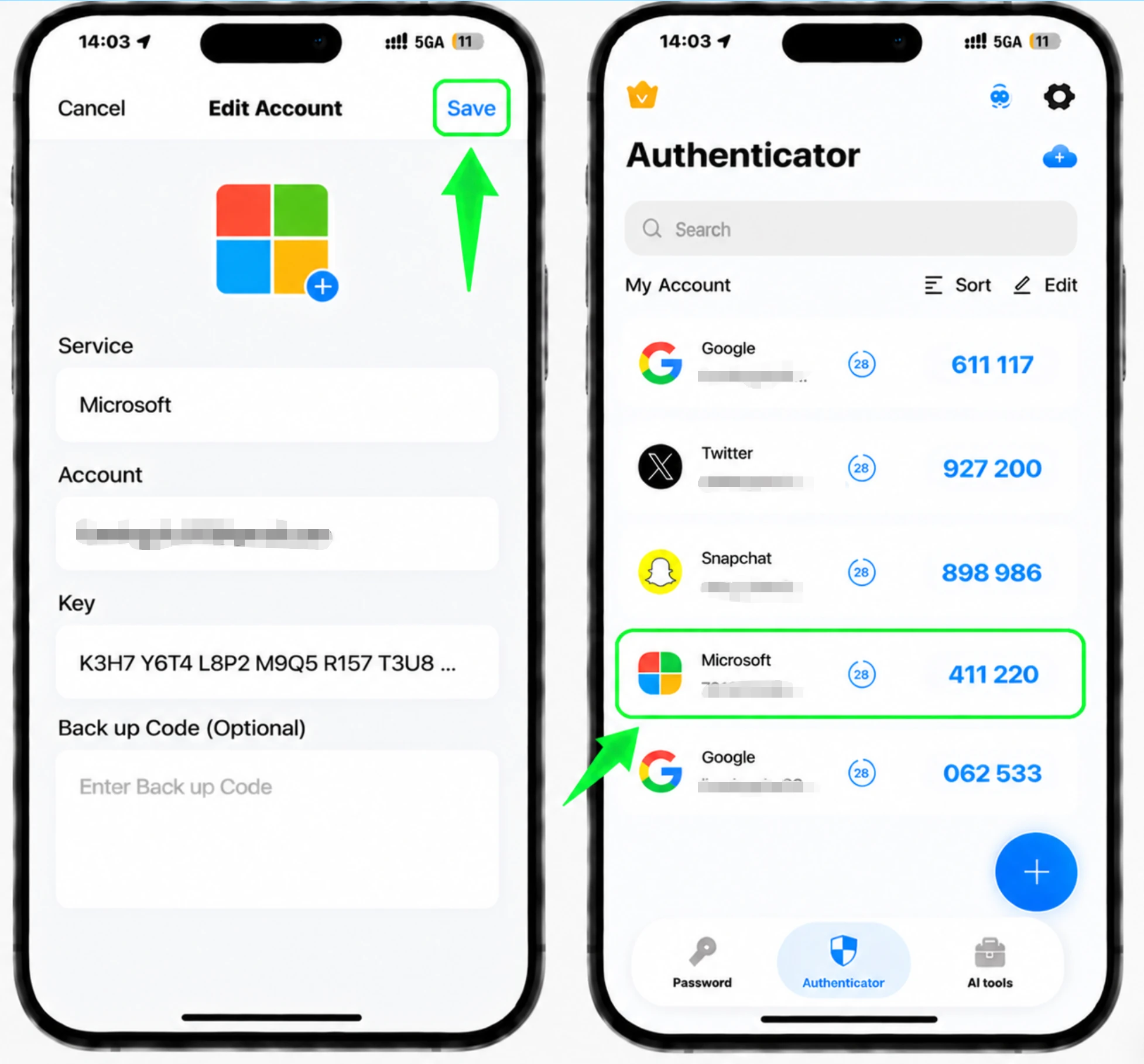 Salva l'account nella tua Authenticator App