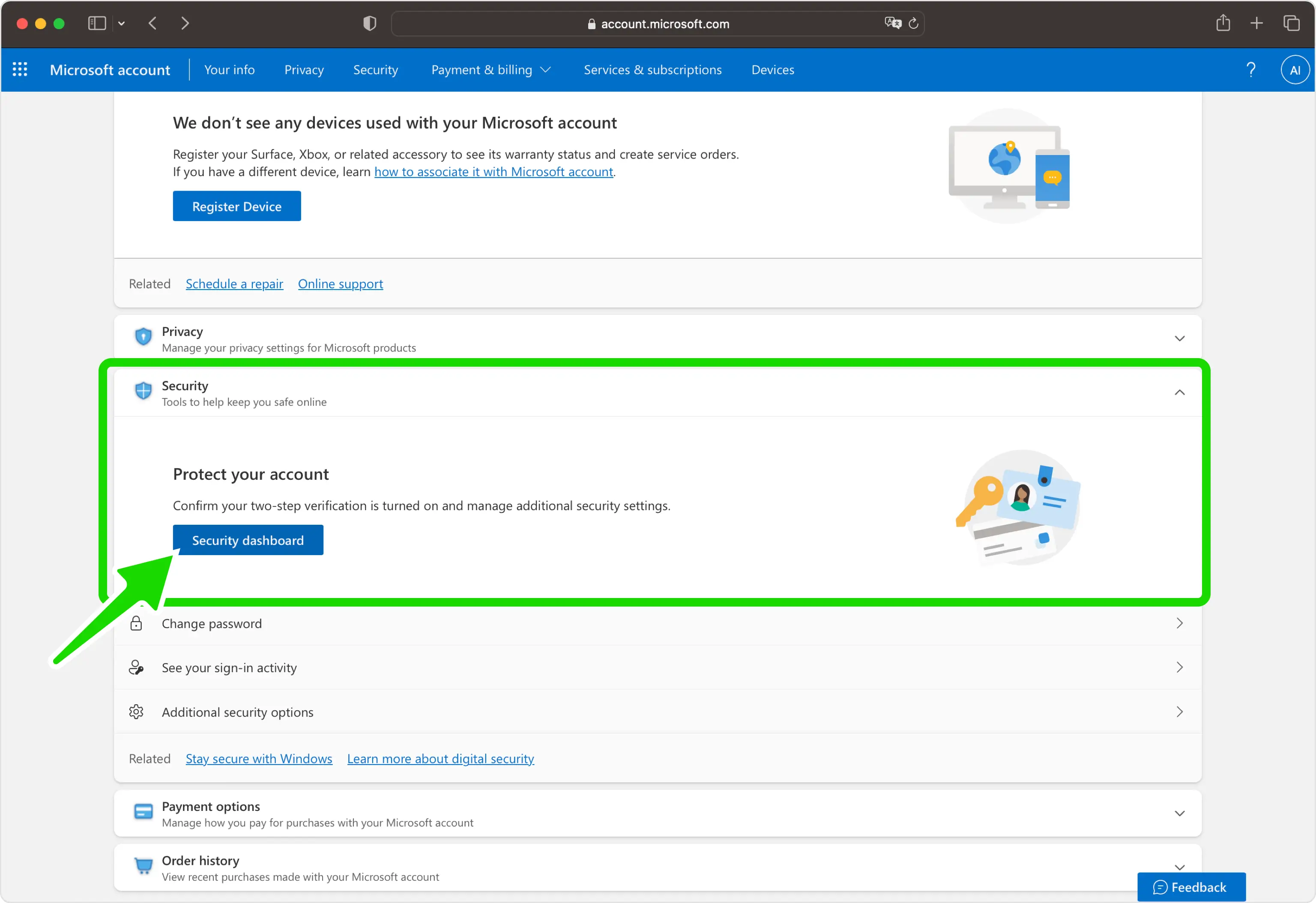 Vai alla dashboard Sicurezza