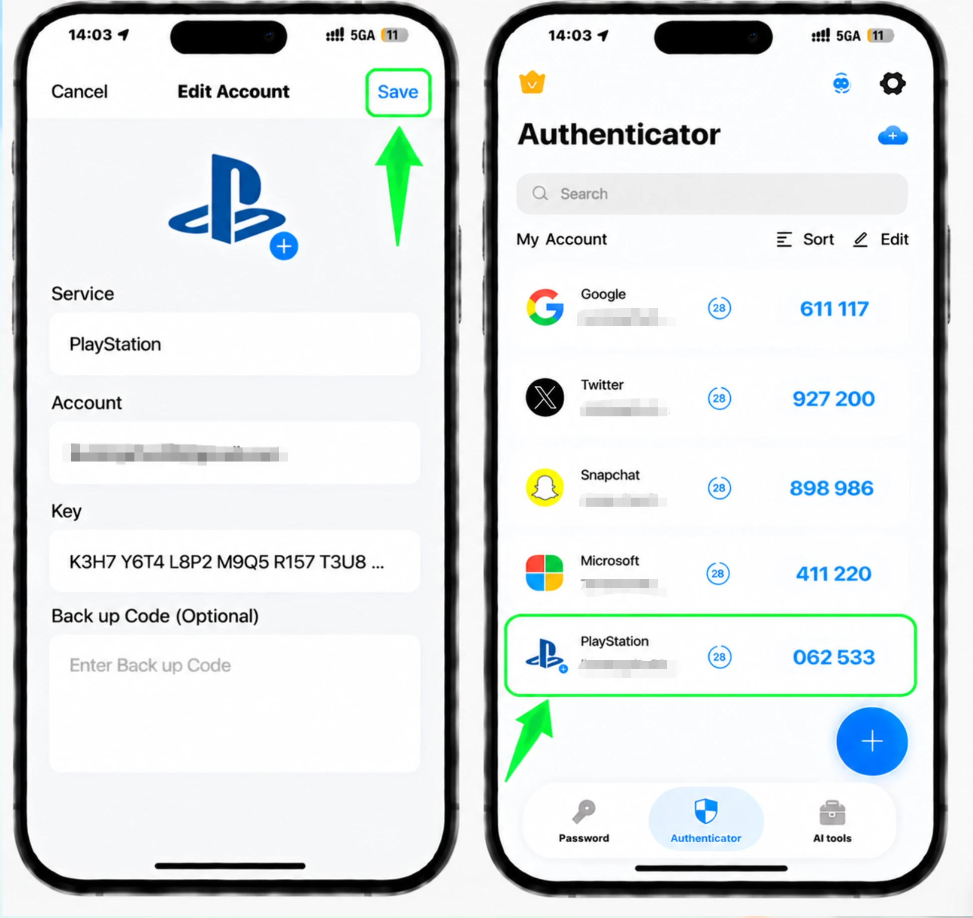 Speichern Sie das Konto in Ihrer App