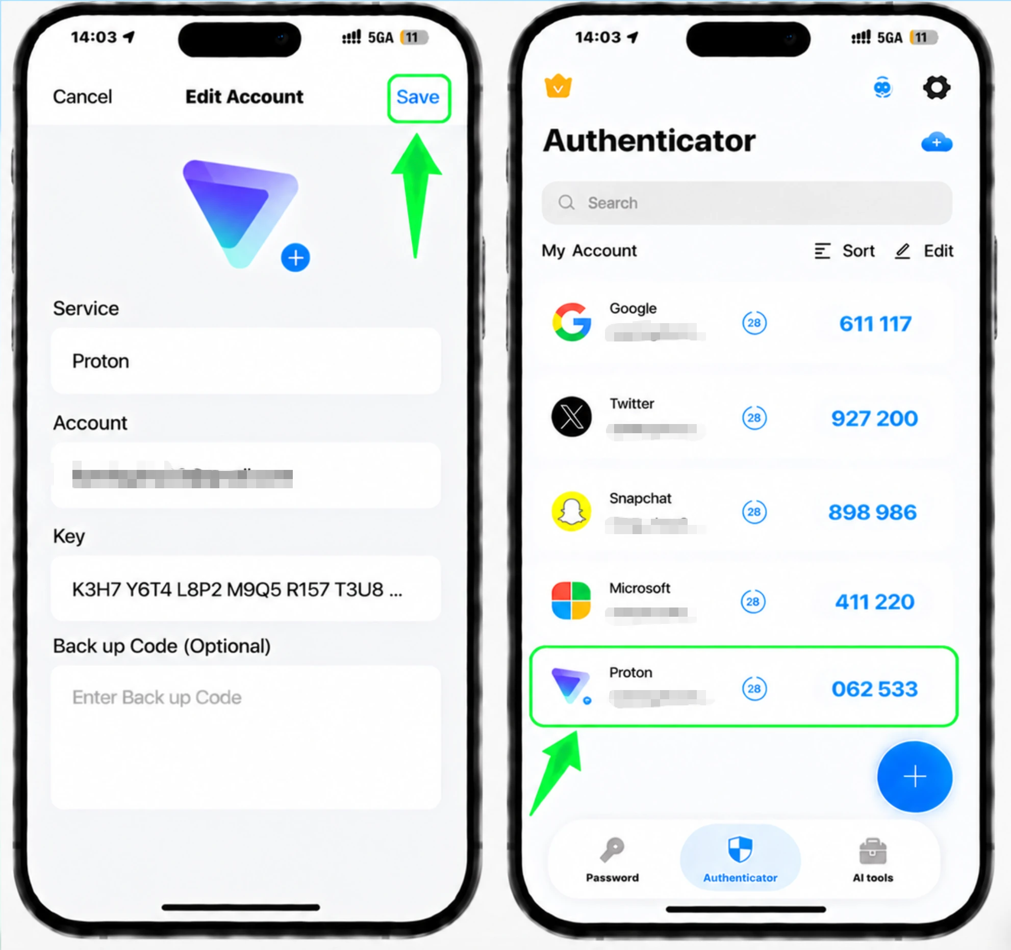 Sla het account op in uw Authenticator App