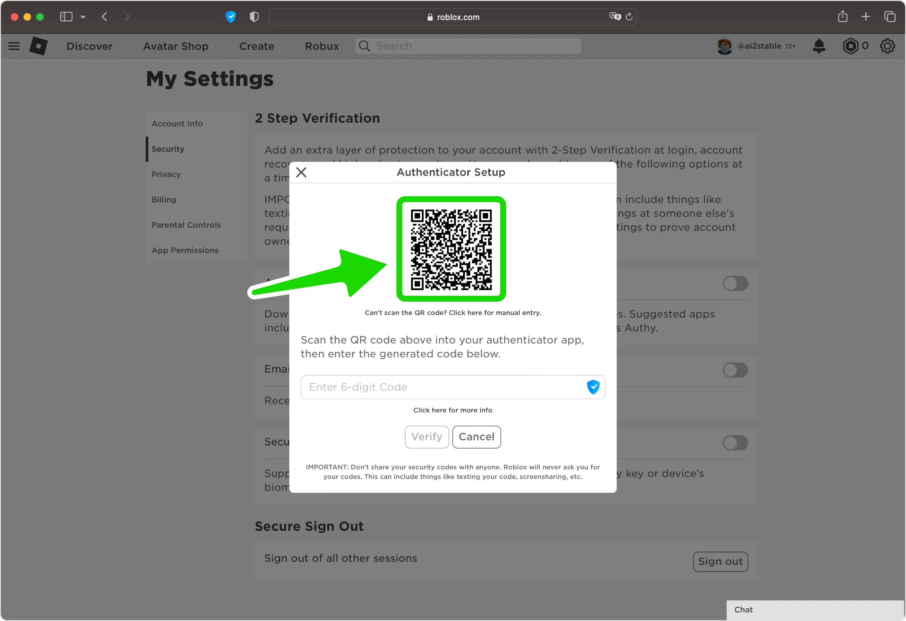 Zeigen Sie den QR-Code auf Roblox an
