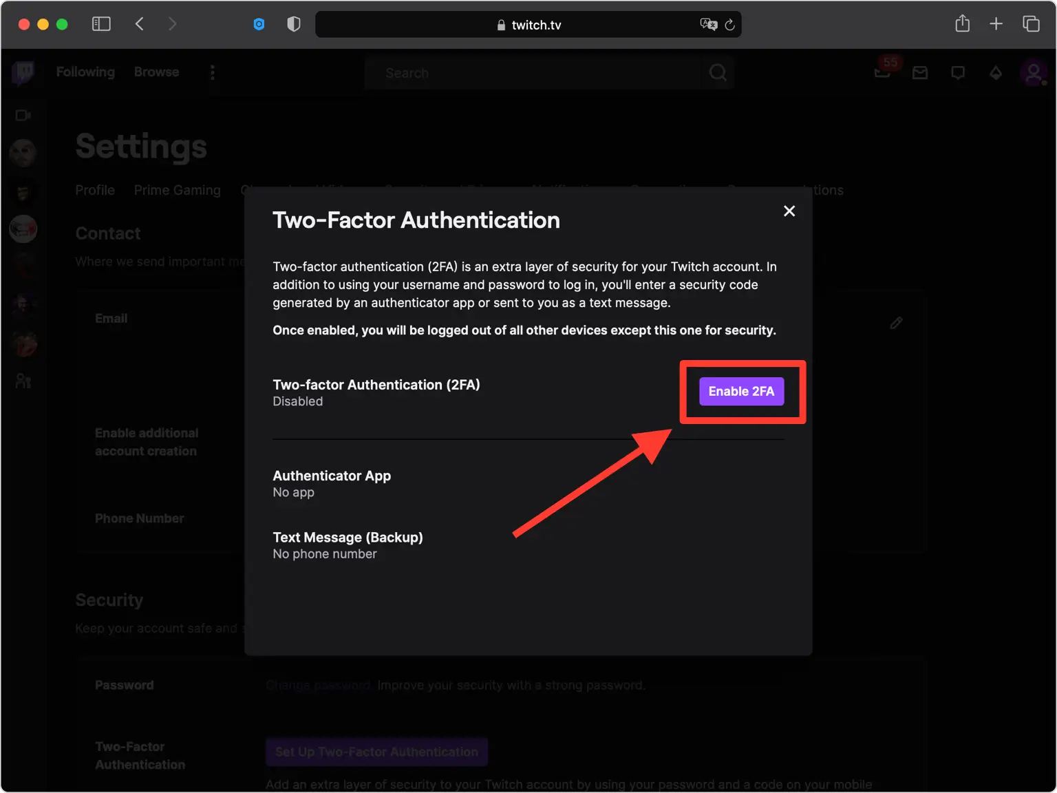 Avvia la configurazione dell'autenticazione a due fattori