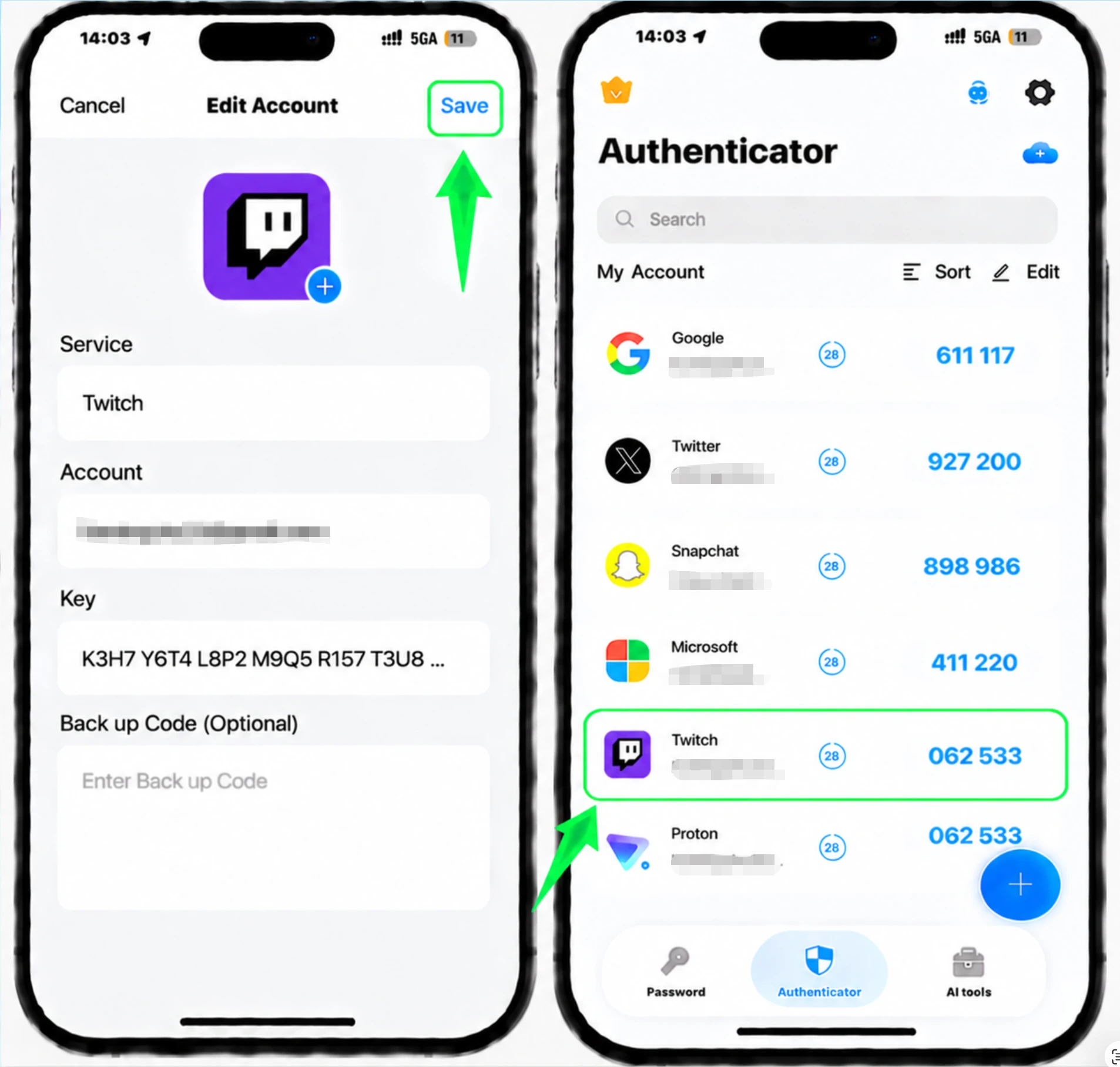 Salva l'account nella tua Authenticator App