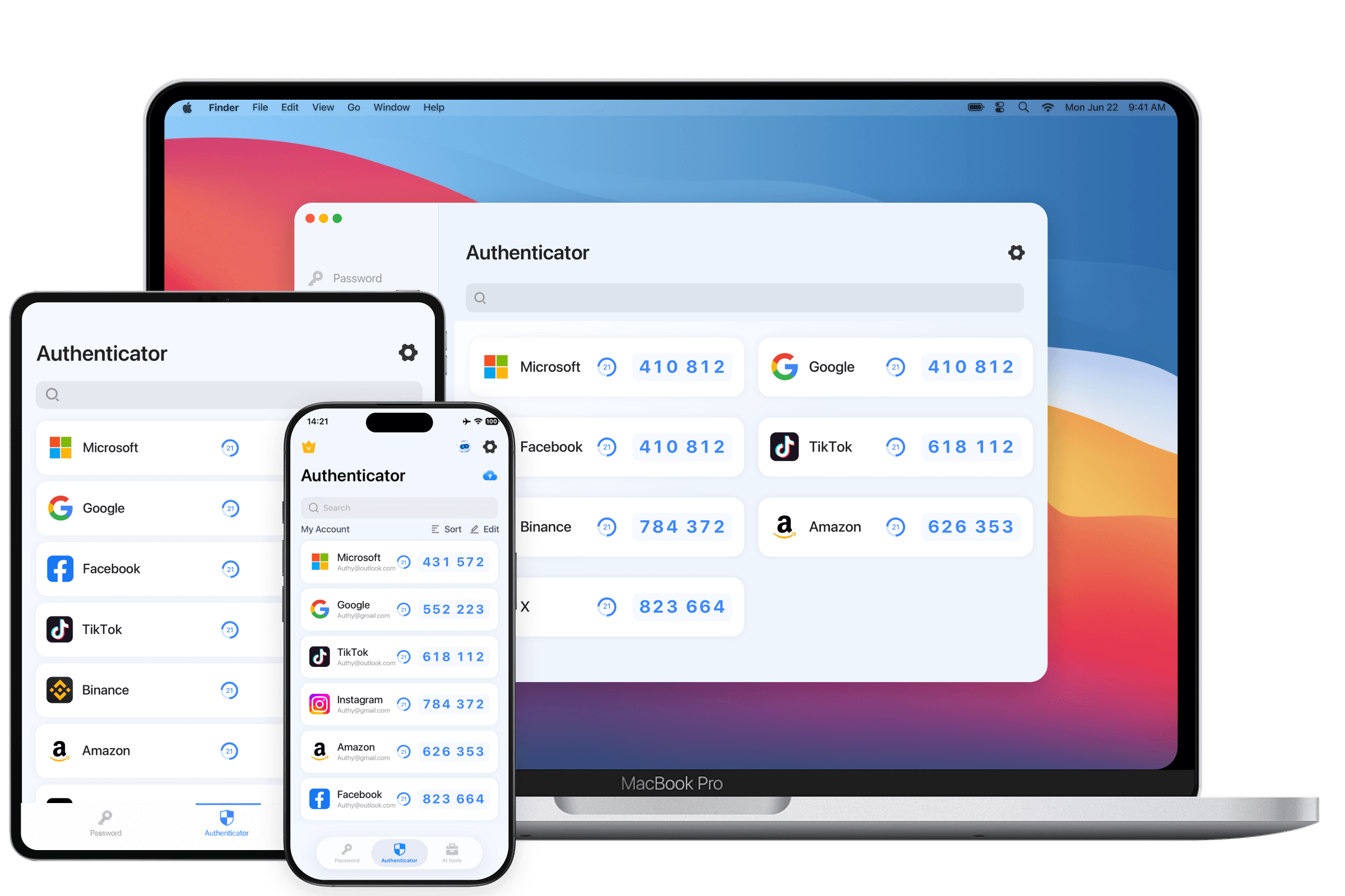 Authenticator App running on MacBook, iPad and iPhone