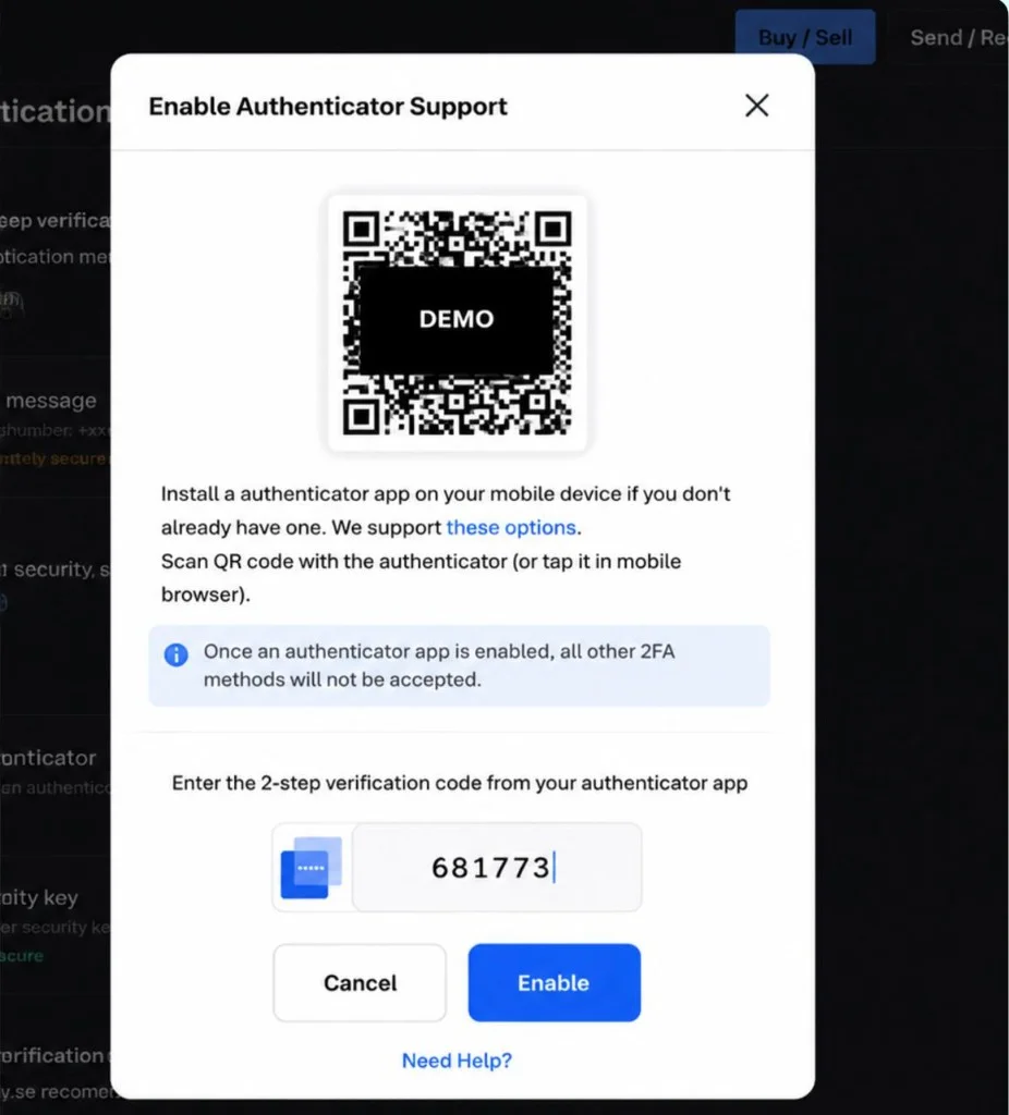 Geben Sie den 6-stelligen Code ein und aktivieren Sie ihn