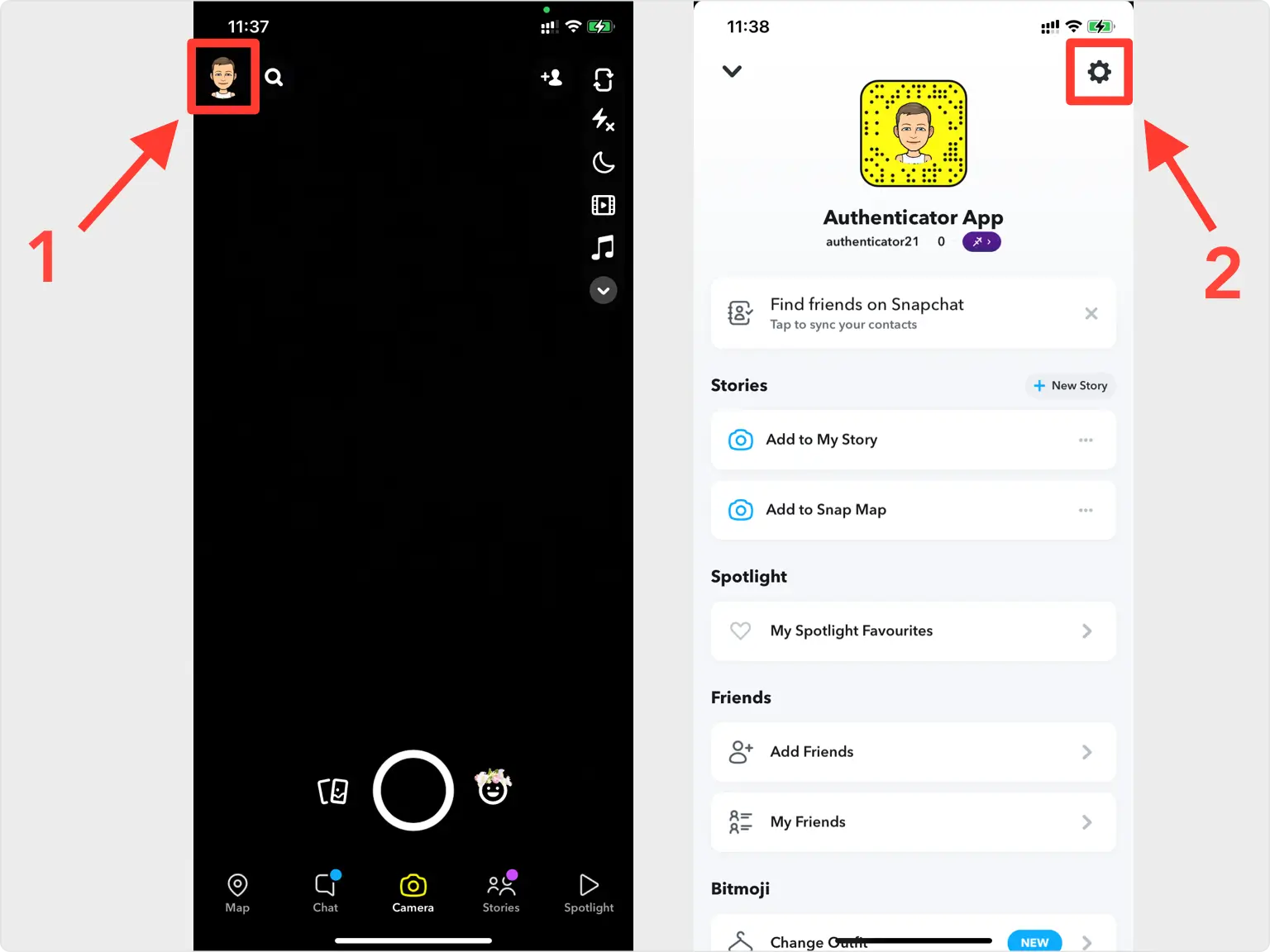 Finden Sie die 2FA-Einstellungen in der Snapchat-App