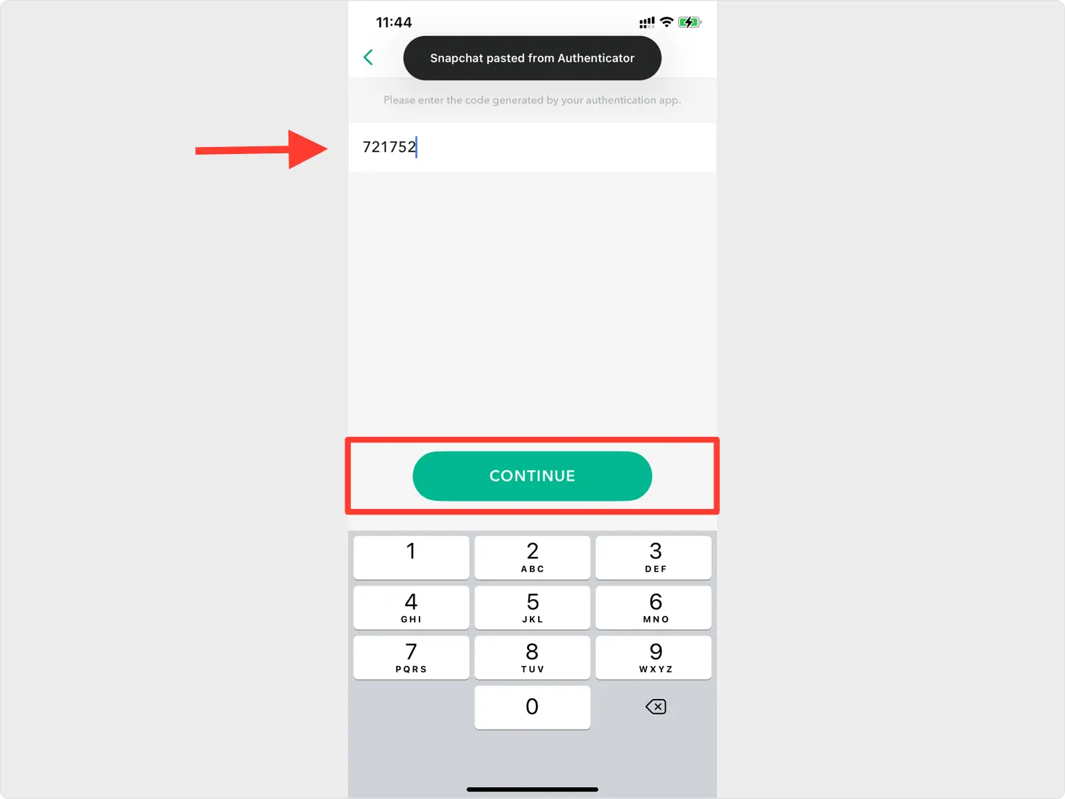 Geben Sie den 6-stelligen Code in Snapchat ein